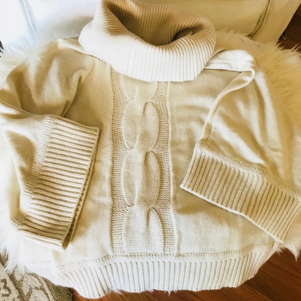 INC Cable Knit Sweater Ivory Size XL Turtle Neck